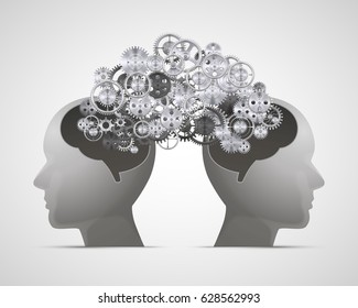 Brain thinking gear on the white background. Vector illustration