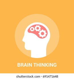 Brain thinking in the human head. Vector illustration. Brain with gears