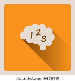 Brain thinking in mathematics illustration on yellow background with shade
