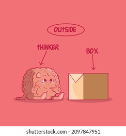 Brain thinking outside the box vector illustration. Innovation, success, learning design concept.
