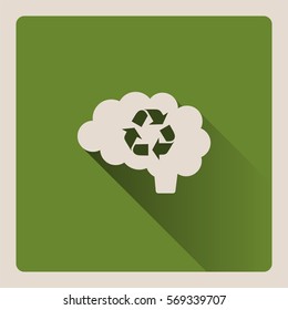 Brain thinking in recycled illustration on green background with shade