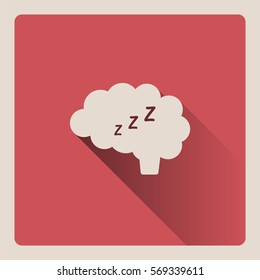 Brain thinking in sleep illustration on red background with shade