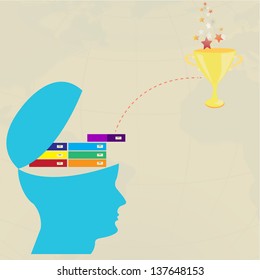 Brain thinking trophy from knowledge source ,vector eps 10