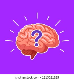Brain thinks have a question. Modern flat style thin line vector illustration.