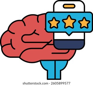 A brain with three stars on it. The brain is red and blue. The stars are yellow