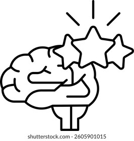 A brain with three stars on it. The brain is holding the stars and the stars are shining brightly. Concept of intelligence and success
