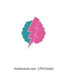 Brain and thunder logo. power brain logo design template. Brain power with electric symbol for logo design vector editable