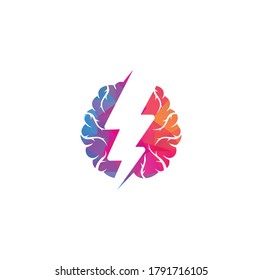 Logo del cerebro y del trueno. plantilla de diseño del logotipo del cerebro de potencia. Potencia cerebral con símbolo eléctrico para el diseño del logotipo vector editable