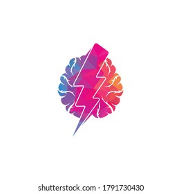 Brain und Donunder Logo. Design-Vorlage für das Power-Hirn-Logo. Gehirnleistung mit elektrischem Symbol für Logo-Design, Vektorgrafik editierbar
