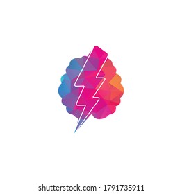 Brain and thunder logo. power brain logo design template. Brain power with electric symbol for logo design vector editable