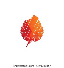 Brain and thunder logo. power brain logo design template. Brain power with electric symbol for logo design vector editable