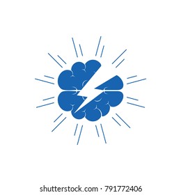 brain with thunder shape symbol logo vector
