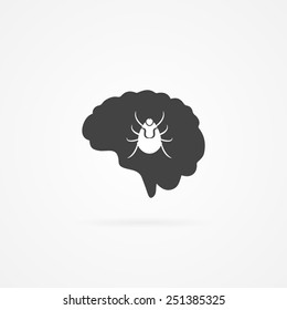 Brain with tick inside icon. Lyme disease. Isolated on white background.