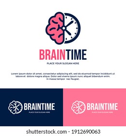 Brain time vector logo template. This design use clock symbol. Suitable for education.