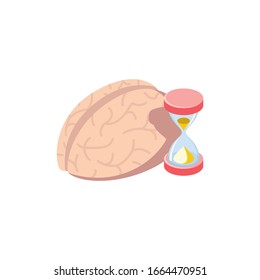 Brain time work hourglass. Vector 3d isometric, color web icon, new flat style. Creative illustration design, graphic idea for infographics.