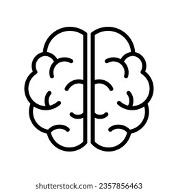 Brain top view line icon. Two hemispheres of the brain. Left and right side of cortex. Cerebrum outline symbol. Human mind sign. Creative thinking concept. Mental health issues. Vector illustration. 