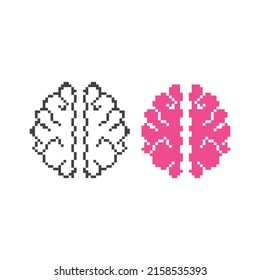 Brain top view. Pixel art 8 bit vector icon illustration
