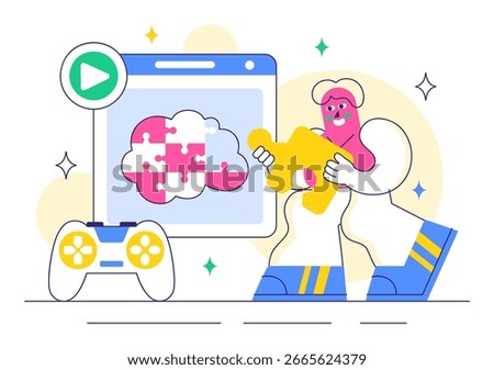 Brain Training Games Vector Illustration featuring People Having Fun with Riddles, Crosswords, Logic Game, and Puzzle Solving in a Flat Background
