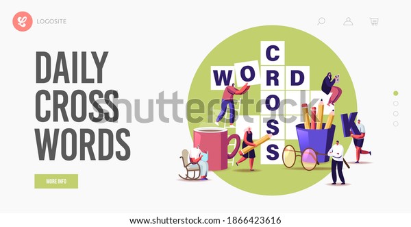 Brain Training, Puzzle Solving Landing Page\
Template. Tiny Characters Solve Huge Crossword. Spare Time\
Recreation, People Have Fun Thinking on Riddle, Logic Game. Cartoon\
Vector Illustration