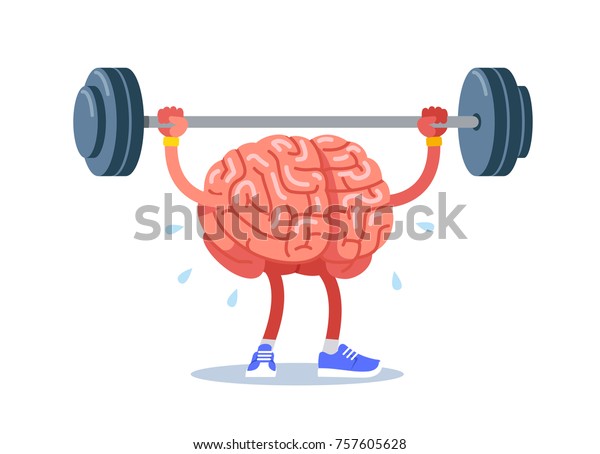 Brain training, rock the muscles with a barbell. Modern flat style thin line vector illustration isolated on white background.