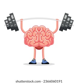 Brain training, swing the muscles with a barbell. Vector illustration in flat style.
