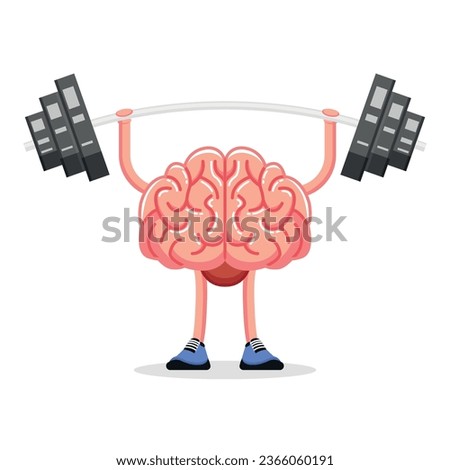 Brain training, swing the muscles with a barbell. Vector illustration in flat style.