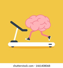 Brain training with treadmill running flat design. Creative idea concept, vector illustration