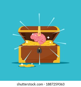 El cerebro en el cofre del tesoro. El concepto del cerebro es un tesoro valioso