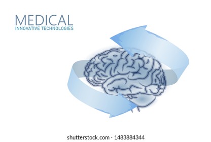 Brain treatment low poly 3D render. Drug nootropic human ability stimulant smart mental health. Medicine cognitive rehabilitation in Alzheimer disease and dementia patient vector illustration