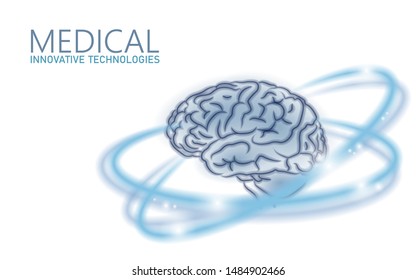 Brain treatment low poly 3D render. Drug nootropic human ability stimulant smart mental health. Medicine cognitive rehabilitation in Alzheimer disease and dementia patient vector illustration