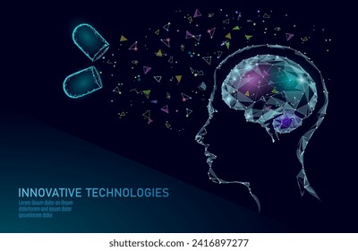 Tratamiento cerebral bajo rendimiento 3D de polos. El estimulante de la capacidad humana nootrópica de los medicamentos estimula la salud mental inteligente. Rehabilitación cognitiva médica en enfermedad de Alzheimer e ilustración vectorial del paciente demencia