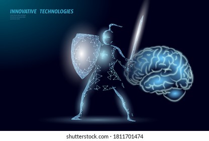 Brain treatment protection knight 3D render. Drug nootropic human ability stimulant smart mental health. Medicine cognitive rehabilitation in Alzheimer disease and dementia patient vector illustration