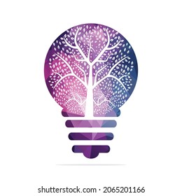Brain tree and bulb lamp combination logo. Tree in bulb template design.