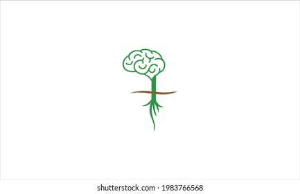 Brain Tree  icon Logo in minimal design illustration template