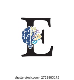 Logotipo de Brain Tree combinado con la letra E Plantilla de Vector