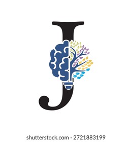 Logotipo de Brain Tree combinado con la letra J Plantilla de Vector