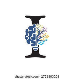 Logotipo de Brain Tree combinado con la letra I Vector Plantilla