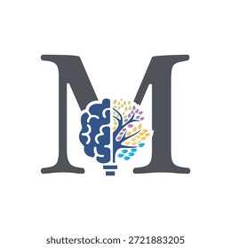 Logotipo de Brain Tree combinado con la letra M Plantilla de Vector