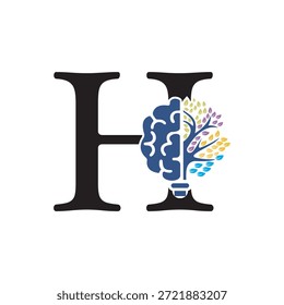 Logotipo de Brain Tree combinado con la letra H Plantilla de Vector