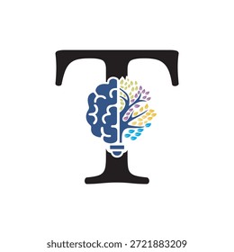 Logotipo de Brain Tree combinado con la letra T Plantilla de Vector