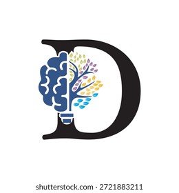 Logotipo de Brain Tree combinado con la letra D Plantilla de Vector
