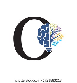 Logotipo de Brain Tree combinado con la letra O Plantilla de Vector