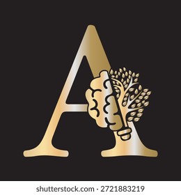 Logotipo de Brain Tree combinado con la letra A Plantilla de Vector