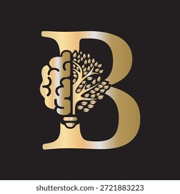 Logotipo de Brain Tree combinado con la letra B Plantilla de Vector