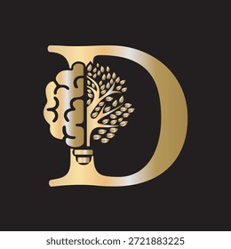 Logotipo de Brain Tree combinado con la letra D Plantilla de Vector
