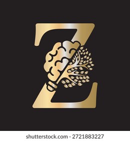 Logotipo de Brain Tree combinado con la letra Z Vector Plantilla