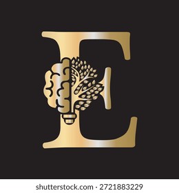 Logotipo de Brain Tree combinado con la letra E Plantilla de Vector