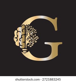 Logotipo de Brain Tree combinado con la letra G Plantilla de Vector