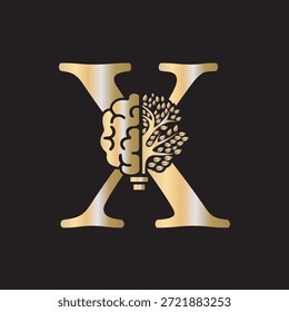 Logotipo de Brain Tree combinado con la letra X Vector Plantilla
