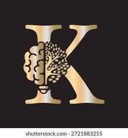 Logotipo de Brain Tree combinado con la letra K Plantilla de Vector